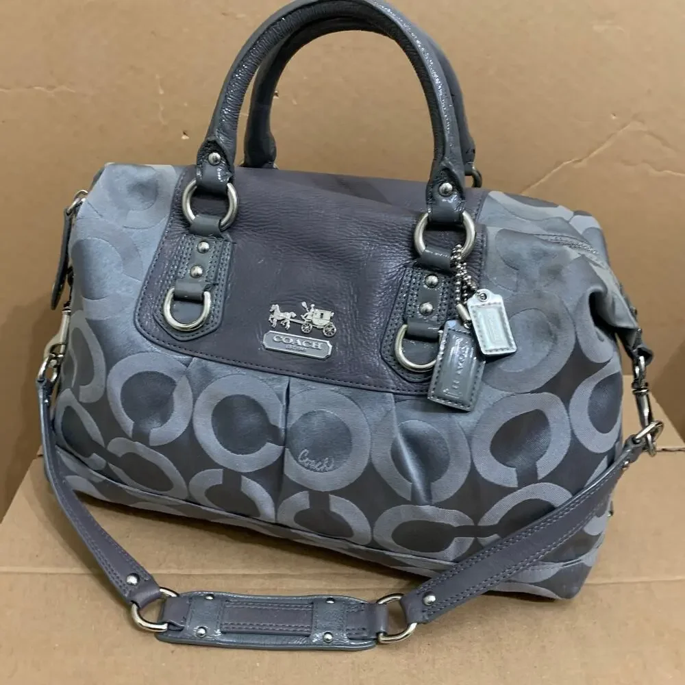 COACH MADISON Large Gray OP ART Logo Vintage SABRINA Satchel/Shoulder Bag #12943